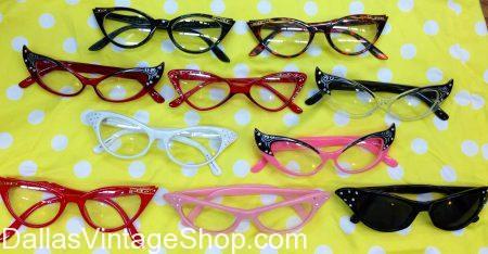 Hip Hop 50's Shop 1950s Cat-Eye Glasses for Kids, Plastic Costume Glasses with Rhinestones
