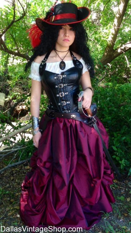 SCARBOROUGH RENAISSANCE FESTIVAL COSTUMES, Ladies Pirate Wench Corseted Costume, Scarborough Renaissance Festival Pirate Weekend Costumes, SRF Legends of the Sea Pirate Weekend Ladies Gorgeous Pirate Outfit, SRF Ladies Dresses, Blouses, Wigs & Corsets, SRF Supreme Quality or Economy Attire, Adult & Kids, Ladies & Men