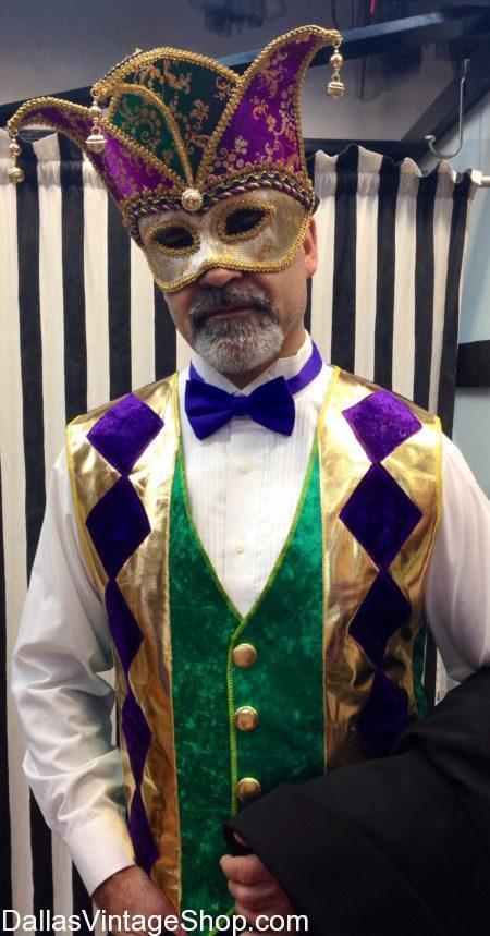 Men's Mardi Gras Jester Outfit and Mask, Men's Mardi Gras Masquerade Costumes & Accessories