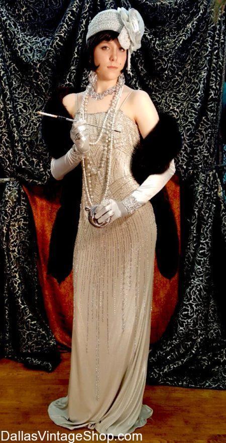 Look at these 1920's Style Long Beaded Gala Gowns, 1920's Gowns, 1920's Ladies Attire, 1920's Costumes, 1920's Long Gowns shown here. Get these 1920's Gala Gowns, 1920's Gala Dresses, 1920's Ritzy Attire. We have many 1920's Supreme Quality Dresses, 1920's Ball Gowns, 1920's Aristocrat Attire, 1920's Socialite Beaded Dresses in stock.