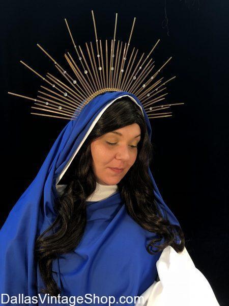 Get this Virgin Mary Costume Halo & Met Gala Heavenly Bodies Crown Headpieces. , We have Bible Character Halos, Biblical Paintings Saints Halos, Elaborate Halos Met Gala, Virgin Mary Aura Halo, Bible Saints Aura Halos for purchase at Dallas Vintage Shop.