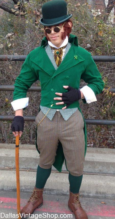 This Irish Leprechuan is one example of the St Patrick's Day Men's Costumes we keep in stock. Notice the details of our Saint Patrick's Day Festive Attire. Our St. Patty's Day Costumes are the best in Dallas. We have racks of St. Patrick's Day Men's Costumes, St. Patrick's Day Men's Hats, St. Patrick's Day Theatrical Costumes, St. Patrick's Day Costumes, St. Patrick's Day Leprechaun Costumes, St. Patrick's Day Men's Attire, St. Patrick's Day Irish Costumes, St. Patrick's Day Costume Shops, St. Patrick's Day Costume  Ideas, Patrick's Day Beards, Patrick's Day Wigs, Patrick's Day Hats, Patrick's Day Men's Suits and Accessories in stock. 