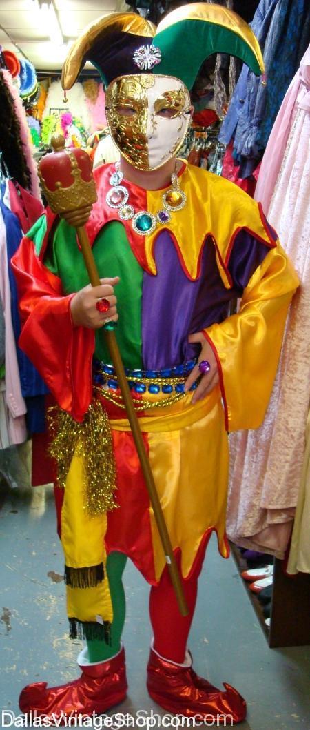 Desoto Costumes, Makeup, Wigs and Period Attare for DeSoto Costume Parties, Masquerade Balls & Theartical Productions are in stock like this Jester Costume shown here., Get Adult or Kids Costumes & Accessories all year round.