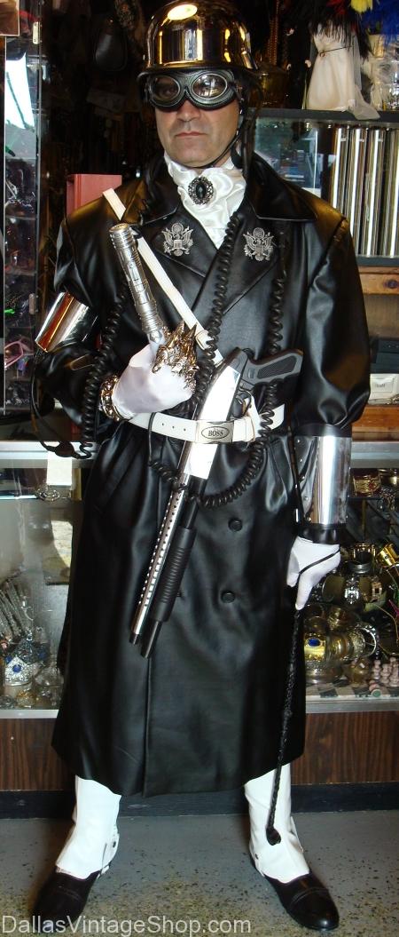 Steampunk Bounty Hunter Costume, Wolfenstein Zombie Nazi Costume, Futurist Scifi Cop Outfit, Nazi Leather Trench Coats, Men's Full Length Double Breasted Leather Trench Coats - Dallas Vintage Clothing & Costume Shop