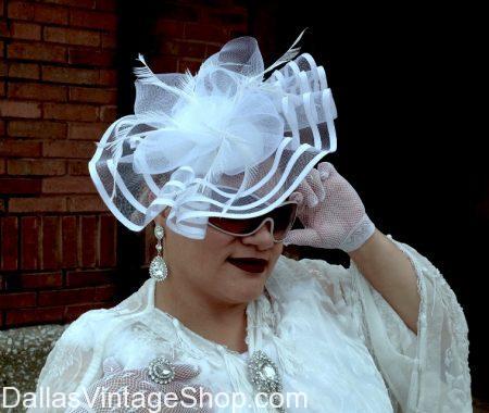 All White Ladies Hats Fascinators Whimsys Derby Dame Fancy Church Hats Dallas Vintage Clothing Costume Shop