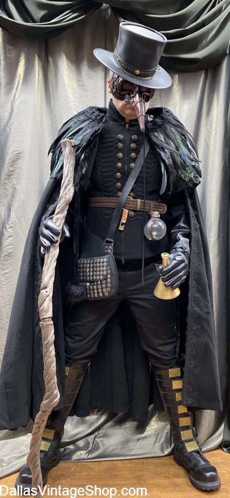 Black Leather Plague Doctor mask burning hot  steampunk halloween costume man