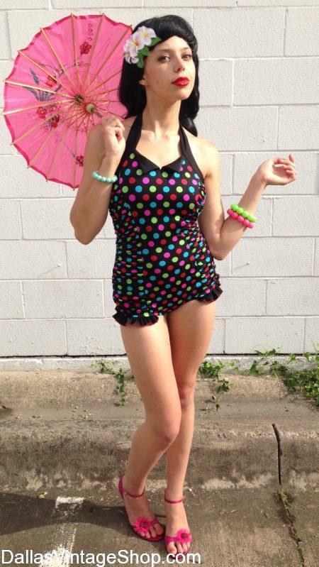 Tropical Pinup Swim Suit, Retro Tropical Attire, Best Luau Theme Parties