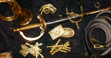 Civil War Costume Accessories, Union & Confederate Soldiers Uniform Insignia, Civil War Soldier & Officer Replica Swords, Civil War Spurs, Confederate & Union Belt Buckles, Civil War Replica Bugle, Civil War Costume Accessories Dallas area,  Union & Confederate Soldiers Uniform Insignia Dallas area, Civil War Soldier & Officer Replica Swords Dallas area, Civil War Spurs, Confederate & Union Belt Buckles Dallas area, Civil War Replica Bugle Dallas area, Cavalry Bugle, Confederate Officer’s Sword  with Sheath, Leather Sword Holder with Brass Fixtures , Infantry Insignias, Cavalry Insignias, Artillery Insignias, Officer’s Buckle, Confederate States Buckle, Union States Buckle, officers brass spurs,
