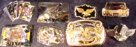 Our Dallas Shop has tons of BUCKLES as shown here. Get BUCKLES, Belt Buckle Selection, Best Buckles Dallas, Big Belt Buckles, American Eagle Buckles, Elvis Buckles, Vegas Belt Buckles, Western Cowboys Buckles, Novelty Belt Buckles, Vintage Belt Buckles, Huge Buckles, Pimp Daddy Buckles, Gambling Belt Buckles, Gaudy Belt Buckles, Texas Belt Buckles, Biker Belt Buckles, Rebel Belt Buckles, Patriotic Belt Buckles, Western Belt Buckles, Rock n' Roll Belt Buckles, Huge Buckles, Western Wear Buckles, Texas Star Belt Buckles and more. 