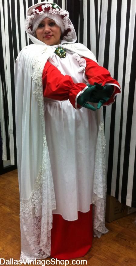 Detailed Mrs. Claus Costumes; Lovely Dresses, Aprons, Mop Hats, Wigs, Shawls, Cloaks & Gloves for Mrs. Santa Clause,