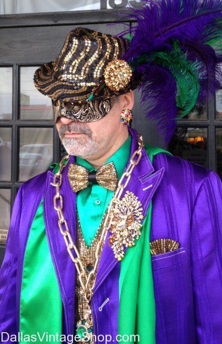 Mardi Gras Men's Hats, Men's Mardi Gras Jewelry, Men's Mardi Gras Accessories in stock at Dallas Vintage Shop. 