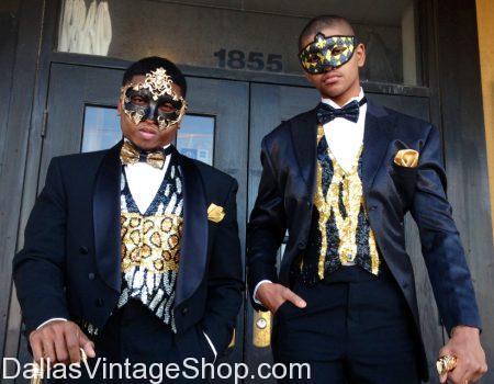 Dallas Largest Collection of Mardi Gras Gentlemen's Costumes, Formal Mardi Gras Men's Gala Clothing, Mardi Gras Masks for Men, Festive Mardi Gras Party Attire for Guys and Gals at Dallas Vintage Shop.