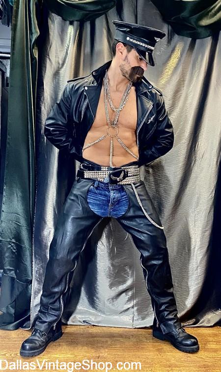 Leather Men Clothing Texas, Texas Leathermen Leather Outfits, Leather Men Texas Costumes are at Dallas Vintage Shop.