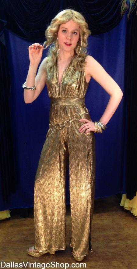 Farrah Fawcett 70s Outfit, 70s Disco Queen Gold Jumpsuit, Disco ...