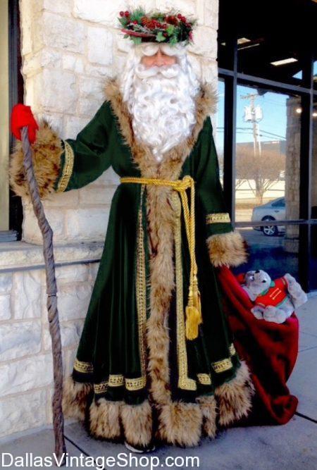 British Father Christmas Costume, English Father Christmas Costume, British Santa Clause Costume, English Santa Costume, Father Christmas Head Wreath, Father Christmas Robe, Father Christmas Wig & Beard from Dallas Vintage Shop.