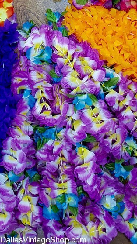 We have Luau Leis for Luaus and Hawaiian Costumes at Dallas Vintage Shop.