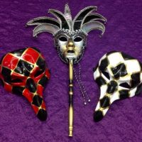 MASQUERADE MASKS UNLIMITED: Dimond Patterned Fancy Beak Style Masquerade Masks & Elaborate Venetian Jester Mask on Stick.