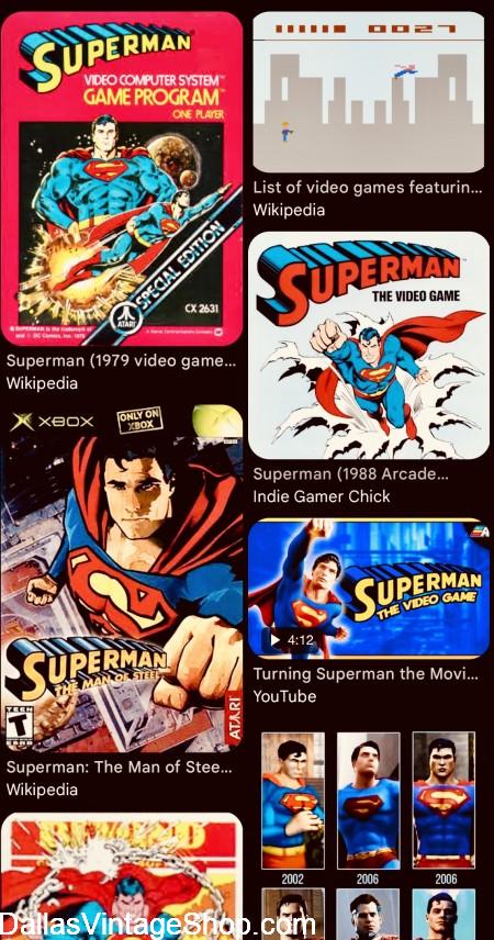 RETRO CHARACTERS COSTUMES: There have been Video Games made from every Vintage Iconic Characters Imaginable from Old Sitcoms, TV Shows, Movies, Sci-fi Films, Superheroes, Villains, Horror Classics, Comic Books and Action Characters. The first Superman Video Game came out in 1979, Atari 2600. CLICK BELOW FOR MORE Gaming Convention Costumes & Ideas. Costumes Welcome at RETRO EXPO! Click here for: Everything you need to know about RETRO EXPO PLANO 2025. SEE: Gaming Convention Costumes & Ideas. SEE MORE: Retro Characters. RETRO CHARACTERS COSTUMES: SUPERHEROES VIDEO GAMES Cosplay Costumes are at Dallas Vintage Shop.