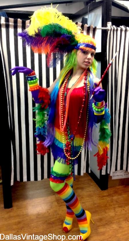 Rave Rainbow Clothing Dallas, Rave Rainbow Dresses, Rave Rainbow Leg Warmers, Rave Rainbow Feather Boas & Rave Rainbow Costumes are at Dallas Vintage Shop.