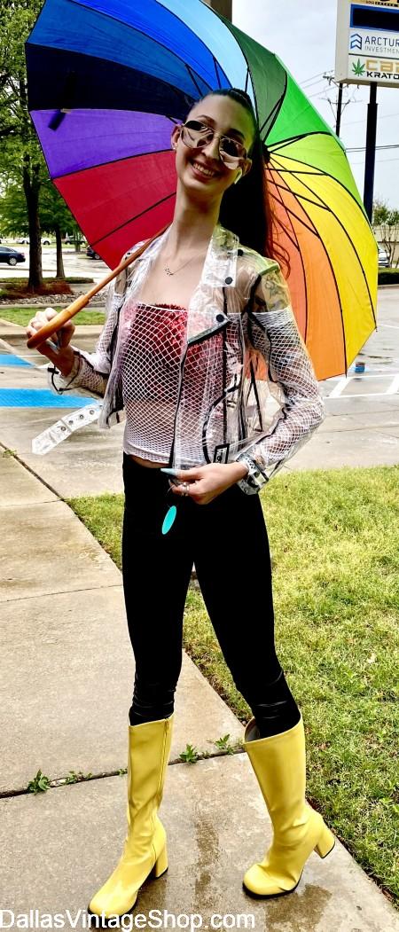 Rave Wear Clothing: Rainbow Umbrella, Clear Vinyl Biker Chick Coat
