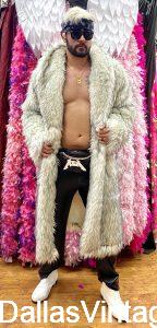 Men's Full Length White Fur Coat, Pimp Daddy Fur Coat, Gangsta Rap Fur Coats, Ken Doll White Fur Coat & Vintage or Faux Furs for men are at Dallas Vintage Shop.