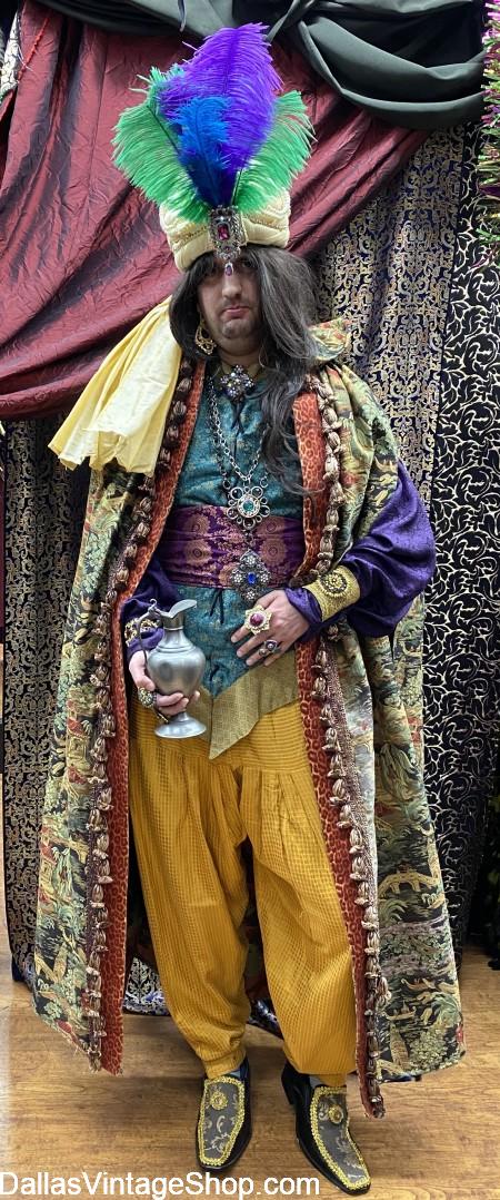 This image shows one of our Wise Men Supreme Costumes. Get Theatrical Quality Magi Attire, Wise Men Kings Professional Costumes. Supreme Wise Men Turbins, Supreme Wise Men Robes & complete Christmas Pageant Wardrobes at Dallas Vintage shop.