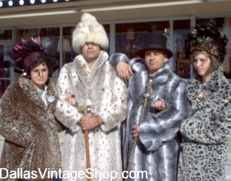 Burning Man Gear: Fur Overcoats for Desert Nights, Exotic Print Faux Furs, Burning Man Night Time Warm Clothing Ideas from Dallas Vintage Shop.