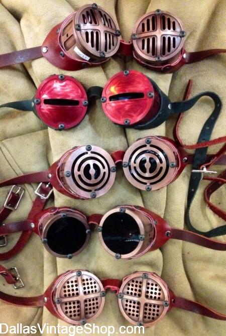 Burning Man Gear: Futuristic Hand Machined Metal Goggles, Sci-fi Goggles, Dystopian Goggles & Steampunk Goggles from Dallas Vintage Shop.