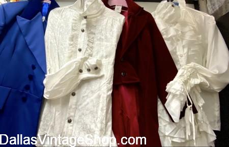 In Stock Now: Bridgerton Gentlemen's Clothing, Tail coats, Long Coats, Vests, Shirts, Ascots, Jabots, Neckwear, Top Hats, Gentlemen's Fobs & Watches. Dallas Vintage Shop is your Bridgerton Clothing ;HQ.