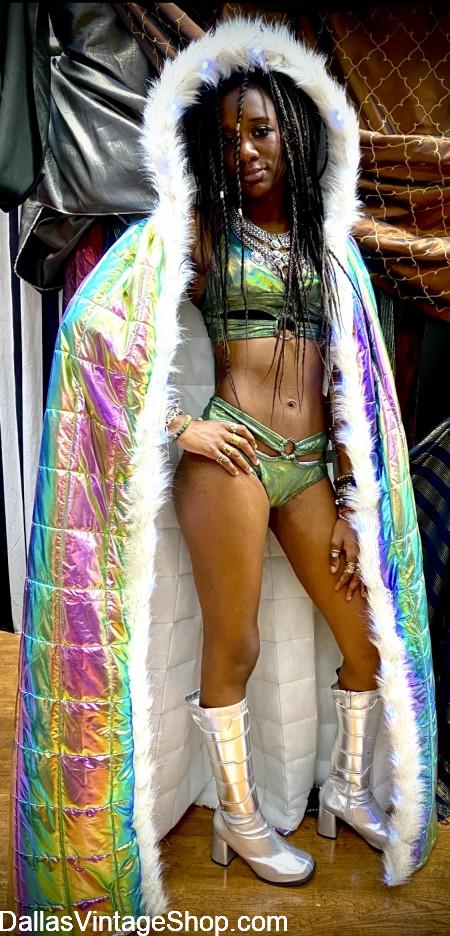 BURNING MAN FUTURISTIC GEAR: 2025 "Tomorrow Today" Cloaks, Vests, Capes, Hats & Cold Night Clothing is at Dallas Vintage Shop. BURNING MAN FUTURISTIC GEAR: 2025 Theme "Tomorrow Today" Cloaks & Cold Desert Night Ideas.