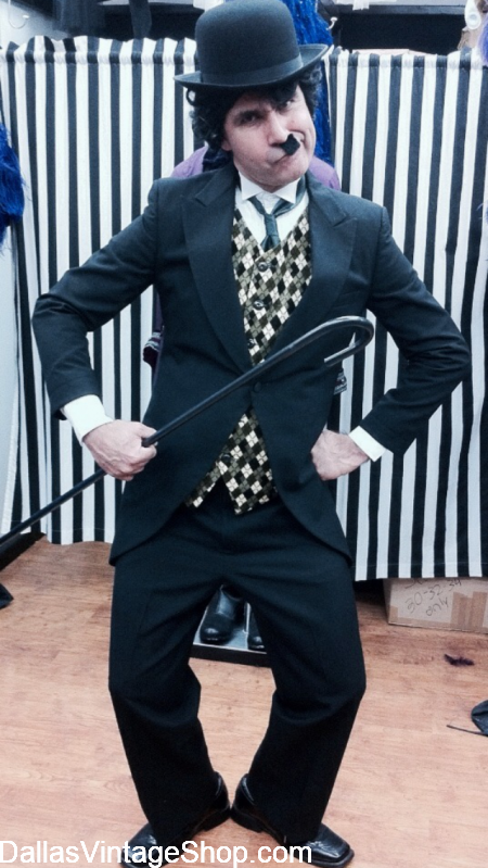 RETRO CHARACTERS: Charlie Chaplin, Old Hollywood Stars, Vintage Icons, Sitcoms, TV Shows, Movies, Sci-fi, Superheroes, Villains, Horror Classics, Comic Books, Action Characters. SEE ALSO: Movie Characters. SEE MORE: Retro Characters. RETRO CHARACTERS: CHARLIE CHAPLIN and any other Retro Hollywood Characters you can think of at Dallas Vintage Shop. Retro Characters from Old Hollywood Movies, Silent Movies, Vintage TV Shows, Charlie Chaplin, Silver Screen Icons, Complete Outfits, Canes, Bowler Hats, Mustaches, Glasses &Ll LAccessories.
