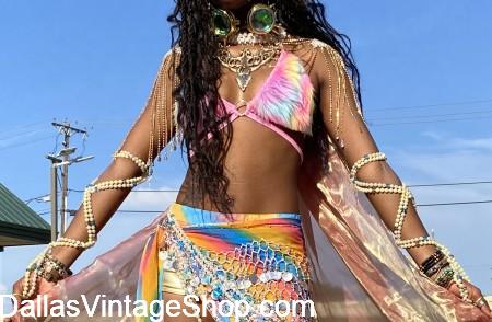 BURNING MAN 2025 BEST LADIES COSTUMES: Cute Soft Pastel Fur Bikini Top & more Futuristic Hippie Attire.