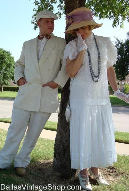 1920's The Great Gatsby, Robert Redford as Jay Gatsby Costume, Mia Farrow as Daisy Buchanan Costume, Original Great Gatsby Movie Costumes, at Dallas Vintage Costume Shop.
